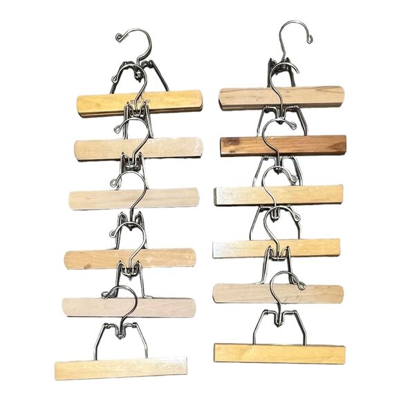 Mix Lot of 12 Vtg Light‎ Blonde Wood Metal Clothes Hanger Pant Trousers Clamp 9” main image 5
